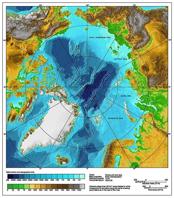 A map showing competing geopolitical claims in the Arctic. 
