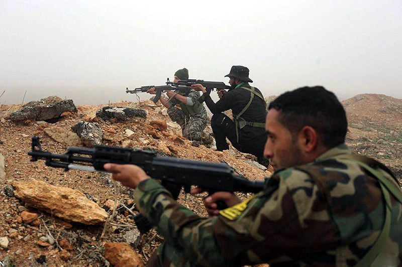 Free Syrian Army Forces defending an entrenched position during the Syrian Civil War