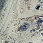 an aerial satellite photo of the help sign at the Los Angeles rail yard