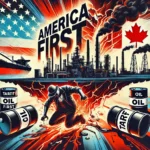 a stylized image depicting America First? More Like Refinery Last—Trump’s Oil Tariffs Just Handed Alberta the Market