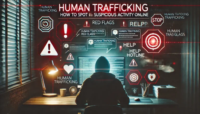 A stylized image depicting human trafficking red flags