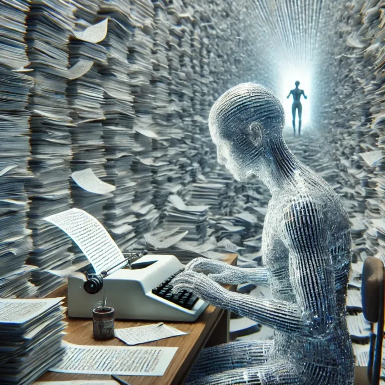 A stylized image of The Infinite Xerox Machine: How AI Generates Words and Why It’s Mostly Unoriginal