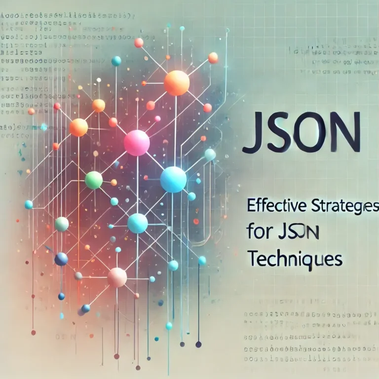 An image of molecules showing the text JSON: Effective techniques JSON Cleanup