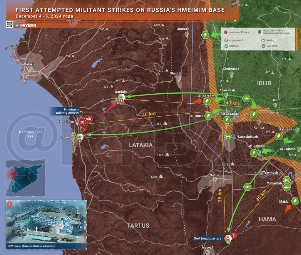 A map view depicting critical Russian positions in Syria