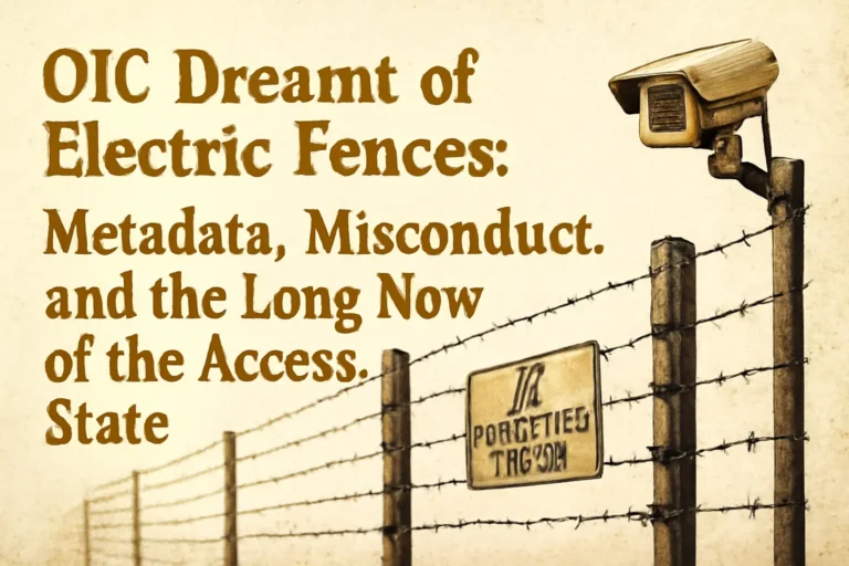 An image depicting OIC Dreamt of Electric Fences: Metadata, Misconduct, and the Long Now of the Access State
