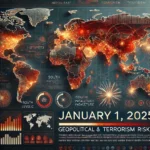 a stylized layout of the world for the Prime Rogue Daily Risk Report for January 1, 2025