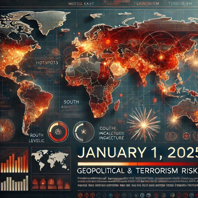 a stylized layout of the world for the Prime Rogue Daily Risk Report for January 1, 2025