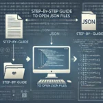 An abstract visualization of computer systems with the words step by step guide to open json files