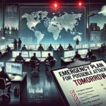 A stylized depiction of an emergency command centre preparing for a possible attack tomorrow.