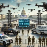 A stylized depiction of Trump inauguration security.