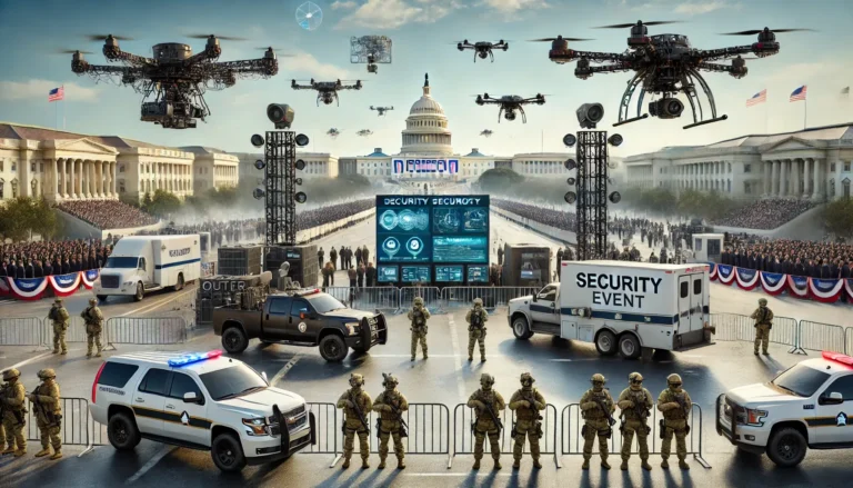 A stylized depiction of Trump inauguration security.