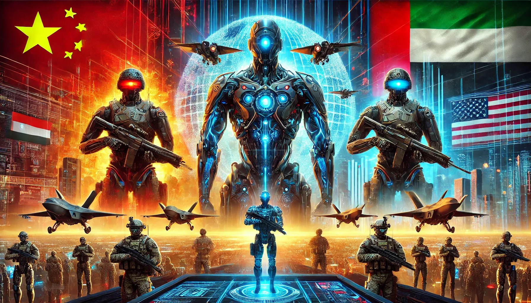 an image depicting The AI Arms Race: How China, the U.S., and the UAE Are Weaponizing Artificial Intelligence
