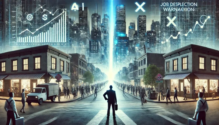 A stylized image showing the economic dangers of AI