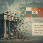 an image depicting The Empire That Forfeited Memory: Trump’s UNESCO Exit and the Collapse of Narrative Sovereignty