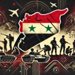 A depicition of the country of Syria, filled in with the Syrian flag, featuring the text "The Impact of a Syria Coup on regional stability."