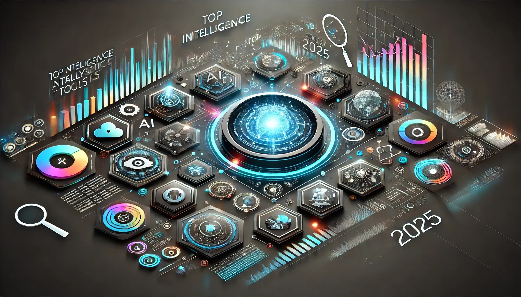 an abstract image showing microchips and the text "Top Intelligence Analysis Tools for 2025