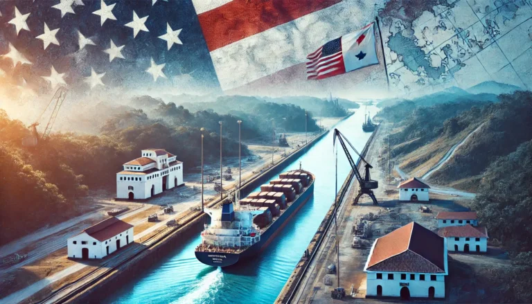 a stylized image depicting The U.S. and Panama: A Complex History of Influence, Trade, and Geopolitics
