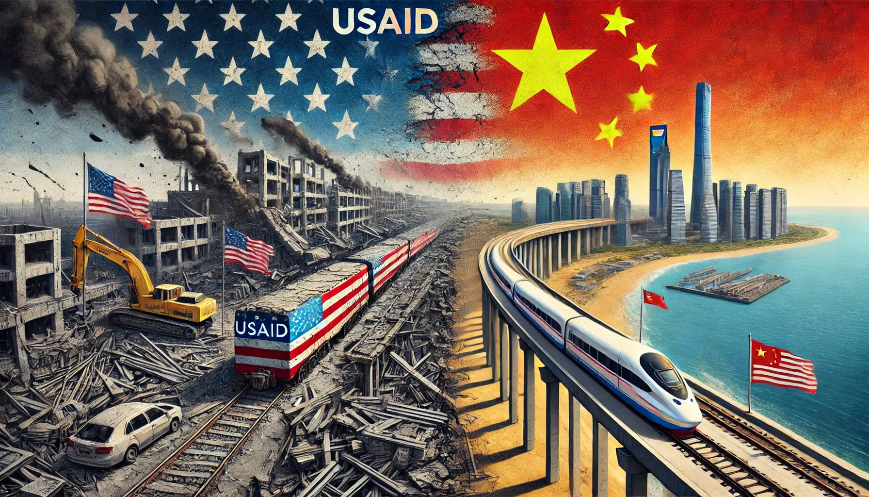 a stylized depiction of USAID vs. China: Why American Aid Keeps Losing to Beijing’s Strategy
