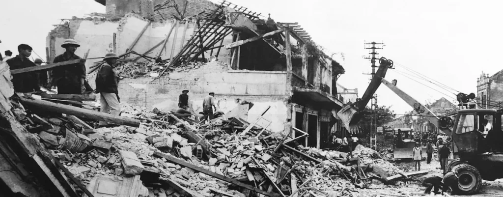 The Bach Mai hospital in Vietnam after it was bombed by the United States on Christmas, 1972. 