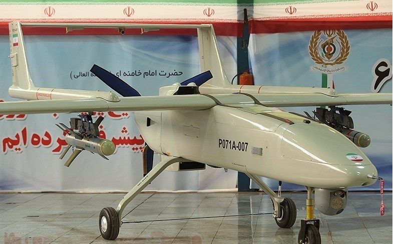 A photo of the Iranian Mohajer-6 drone which has four hardpoints and signal jamming capabilities 