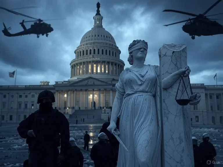An image depicting April 28, 2025: The Death of American Democracy Continues With Executive Militarization