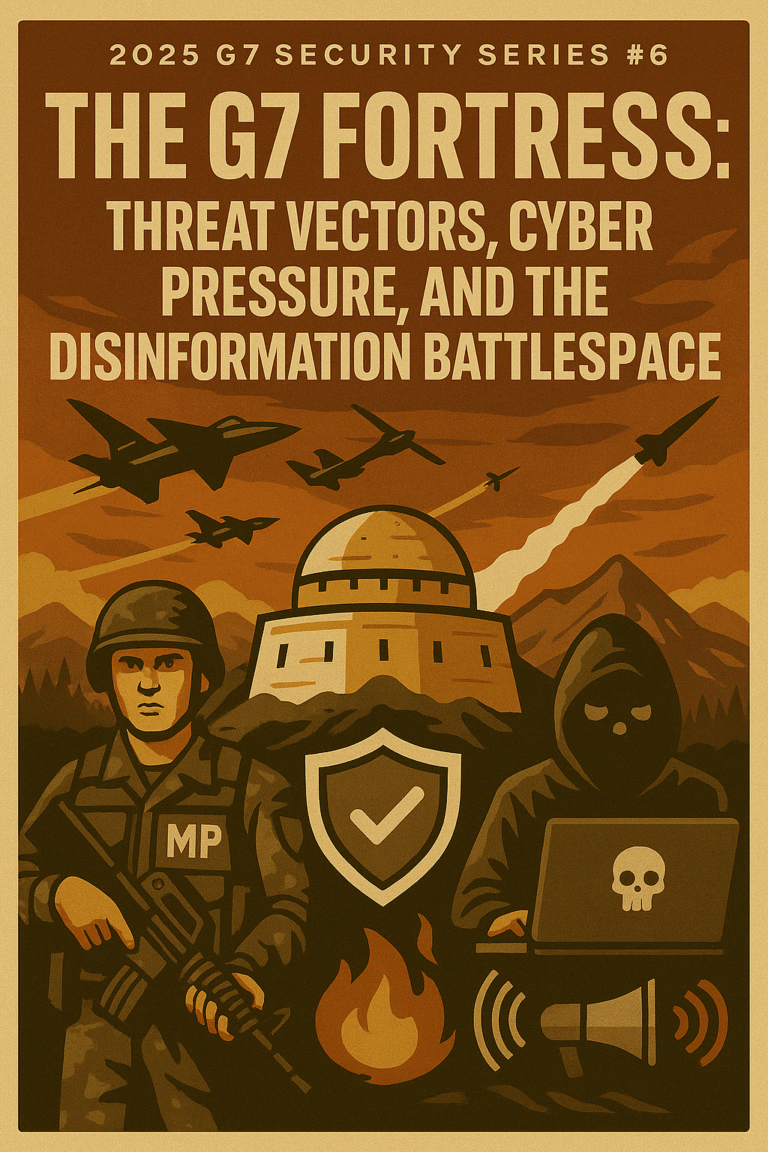 An image depicting The G7 Fortress: Threat Vectors, Cyber Pressure, and the Disinformation Battlespace - 2025 G7 Security Series #6