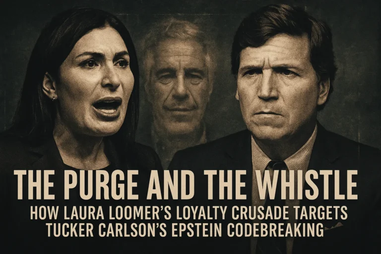 an image depicting The MAGA Purge and the Whistle: How Laura Loomer's Loyalty Crusade Targets Tucker Carlson's Epstein Codebreaking
