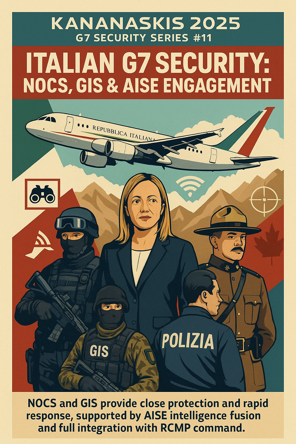An image depicting Tricolore Shield: Italian Tactical Deployment, Intelligence Fusion, and VIP Protection at the 2025 G7 in Kananaskis - 2025 G7 Security Series #11
