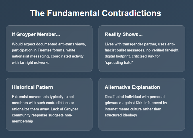 a graph depicting the fundamental contradictions in the Tyler Robinson profile. 