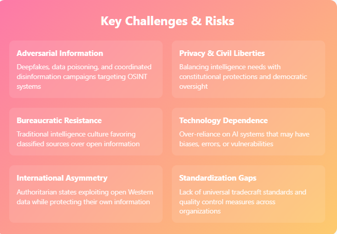 a graphic depicting the key challenges and risks tied to the future of OSINT 
