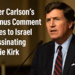an image depicting Tucker Carlson Hummus Remark Alludes to Israel Assassinating Charlie Kirk at Memorial