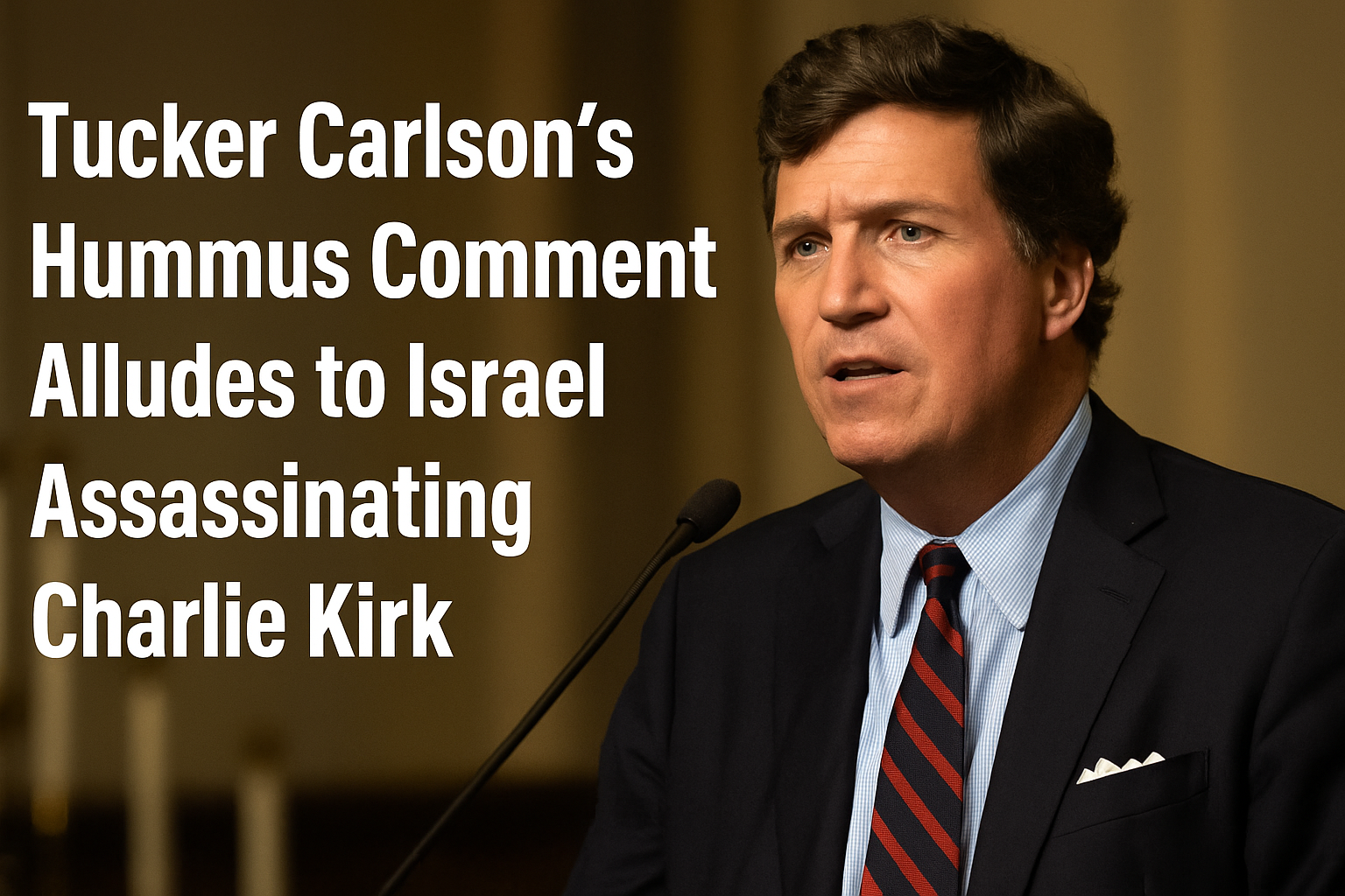 an image depicting Tucker Carlson Hummus Remark Alludes to Israel Assassinating Charlie Kirk at Memorial