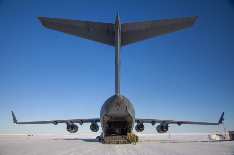 A British Royal Air Force C-17 participating in Operation Boxtop at CFS Alert in 2025. 
