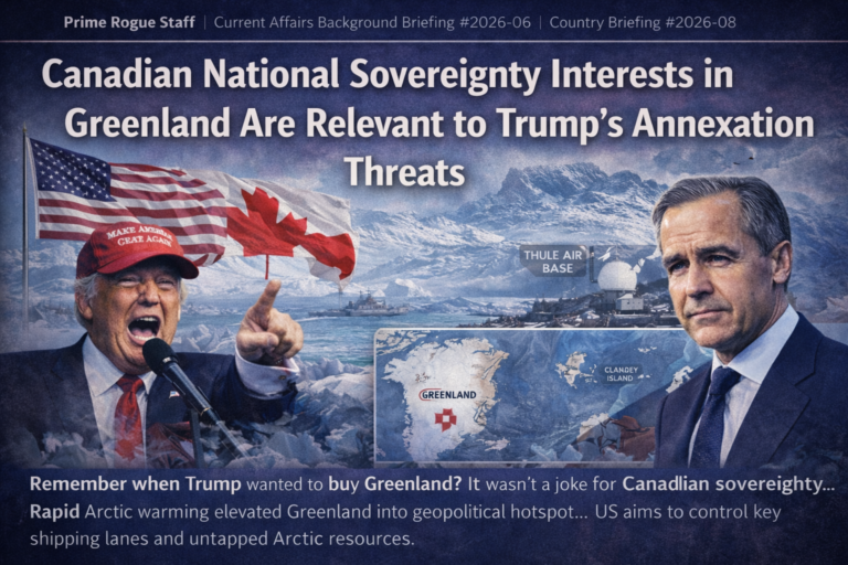 A header image depicting Canada's Sovereignty Challenges: Greenland & Trump