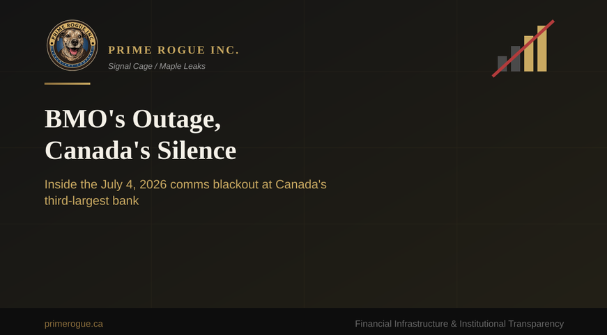 BMO online banking outage July 2026 — Prime Rogue investigation into Bank of Montreal's silent communications failure