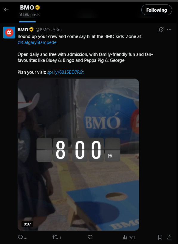 BMO tweets about Calgary Stampede while their systems appear to be down Canada-wide.