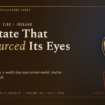Report card grading Ireland's intelligence services across eight dimensions, overall grade C minus. Copyright Prime Rogue Inc 2026