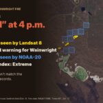 Header graphic: National Defence said the fire "ignited" at 4 p.m.; records show fire at 12:17 and 2:49 p.m., a 2:14 p.m. wind warning and an Extreme fire-danger rating.