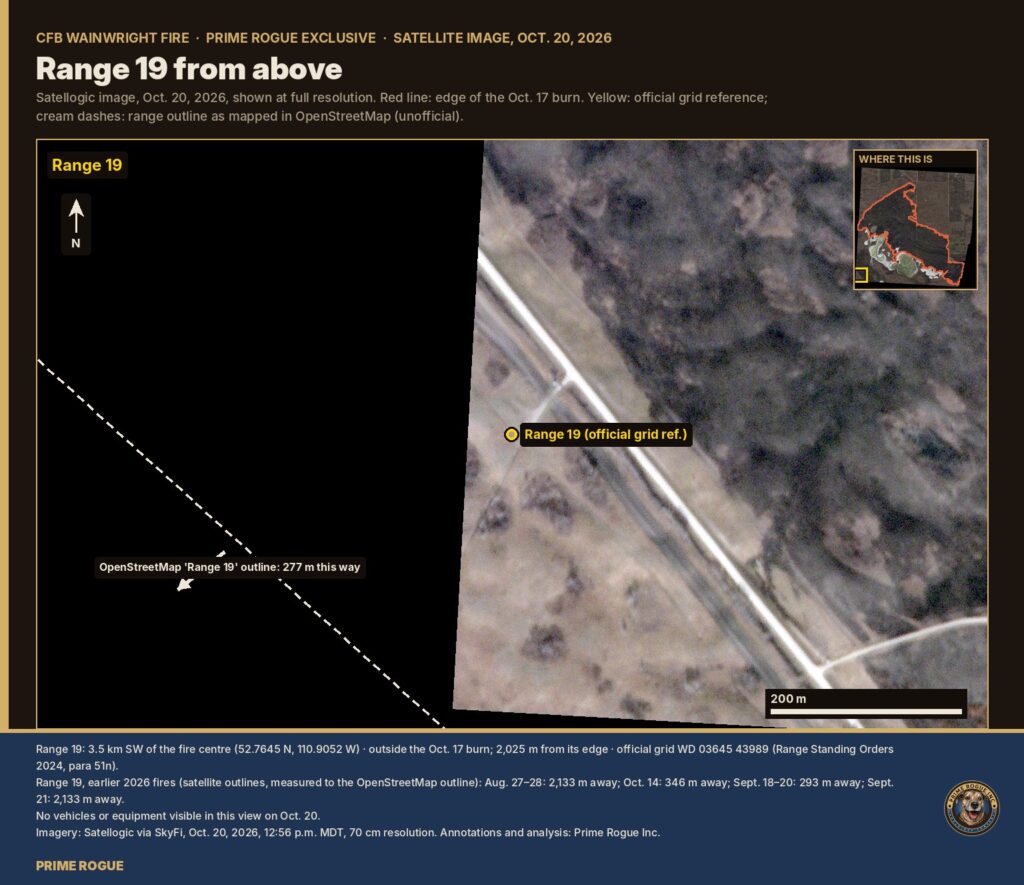 Satellite close-up of the Range 19 official location at the very edge of the satellite image.